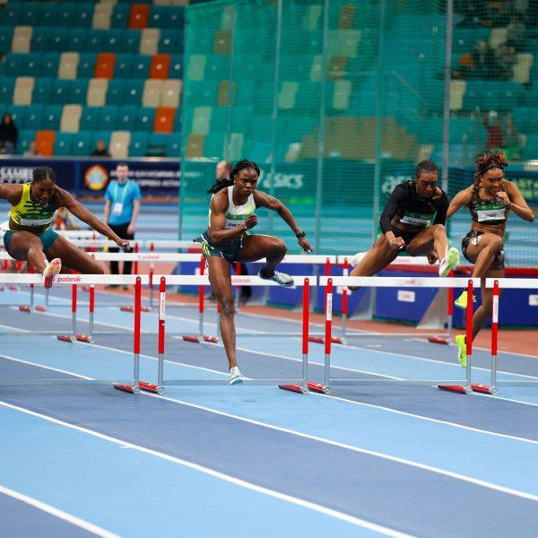 The women's 60m hurdles final at the World Athletics Indoor Tour Gold meeting in Astana (© Marta Gorczynska)