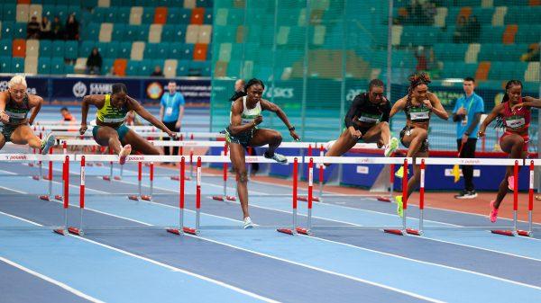 The women's 60m hurdles final at the World Athletics Indoor Tour Gold meeting in Astana (© Marta Gorczynska)